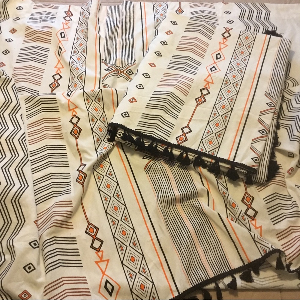 Boho Curtains Bohemian Cotton 2 Panels 61 x 82”L  Orange Tassel Light-Filtering